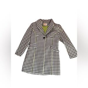 Vintage GMI Ladies Size 12 Coat - B&W Herringbone With Green Lining
